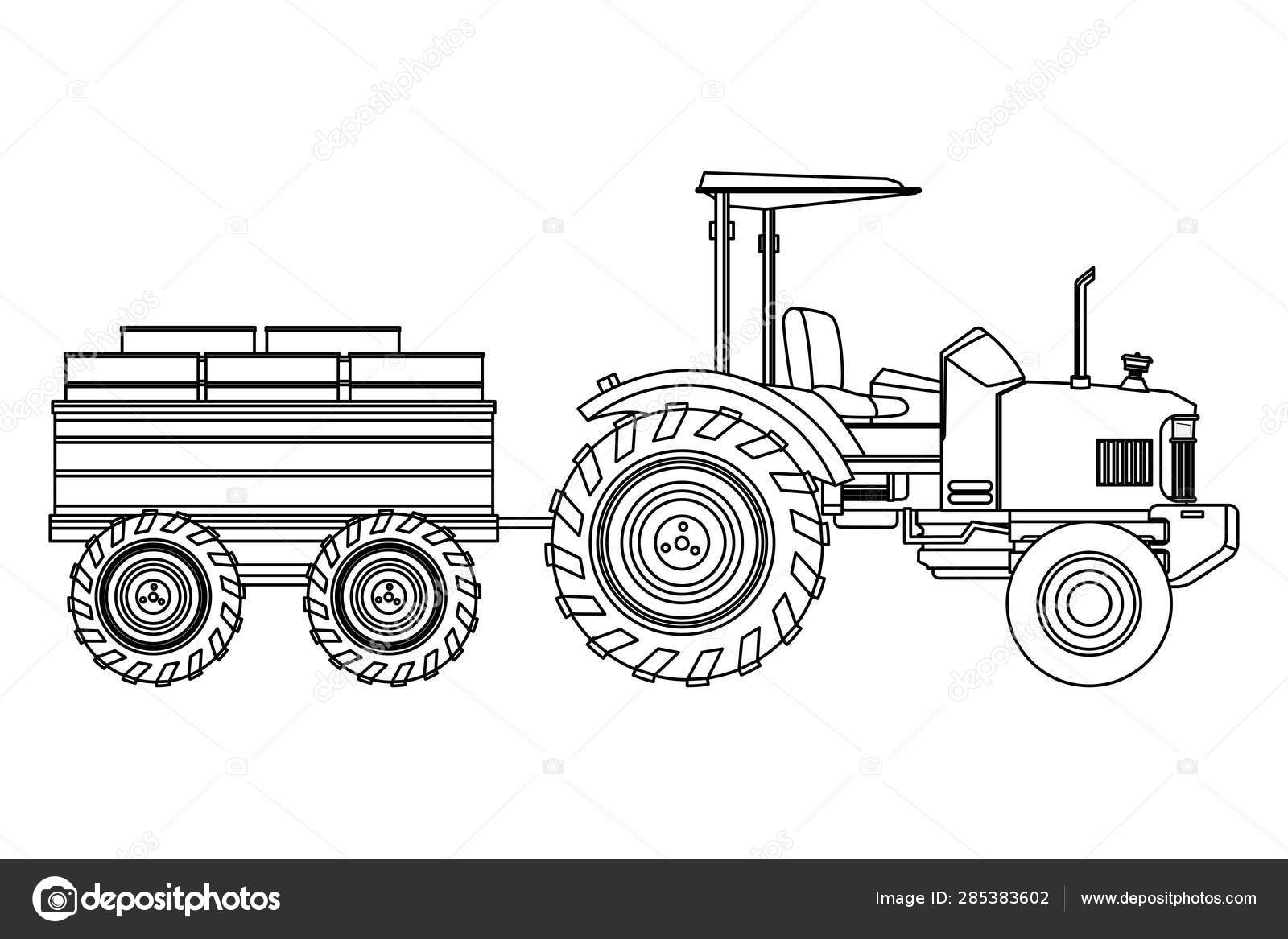 Desenho de um trator agrícola com um reboque