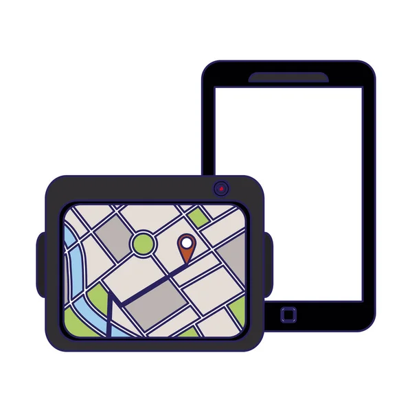 Rastreador de teléfonos inteligentes y GPS — Vector de stock