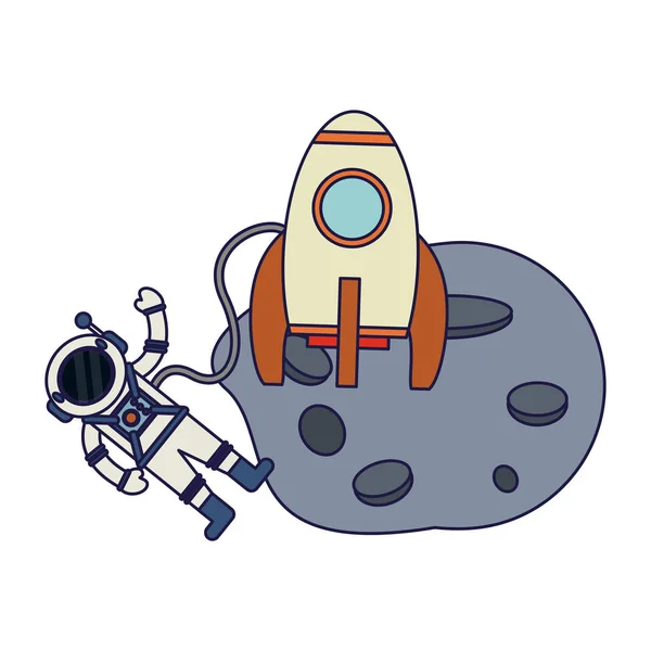Spaceship and astronaut on moon — Stock Vector