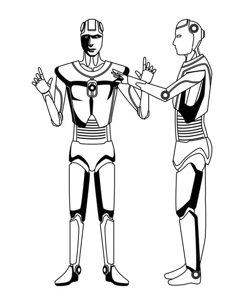 Humanoidní roboti avatar černobílá — Stockový vektor