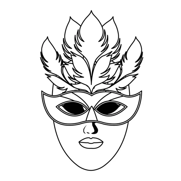Máscara com penas preto e branco — Vetor de Stock