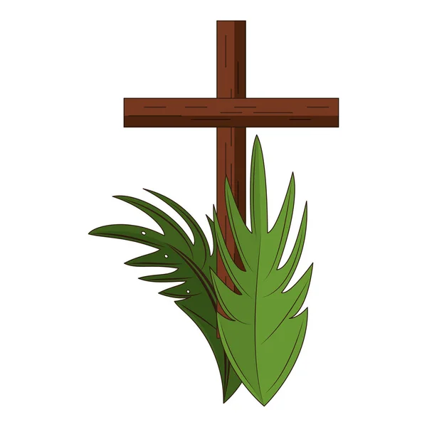 Christian wooden cross with palm — Stock Vector