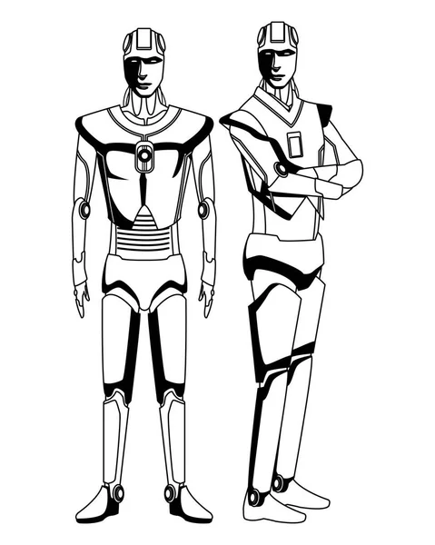 Robots humanoides avatar blanco y negro — Vector de stock