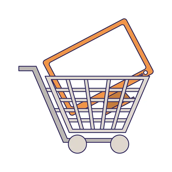 Carrito de compras con tv líneas azules — Vector de stock