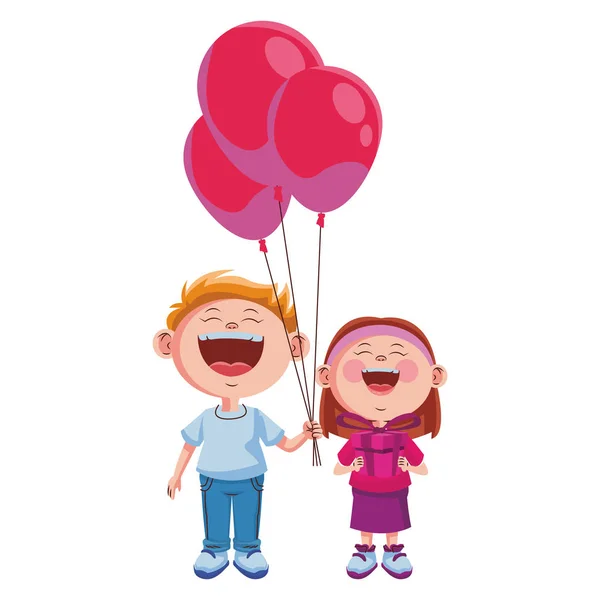 Crianças bonitos com balões — Vetor de Stock