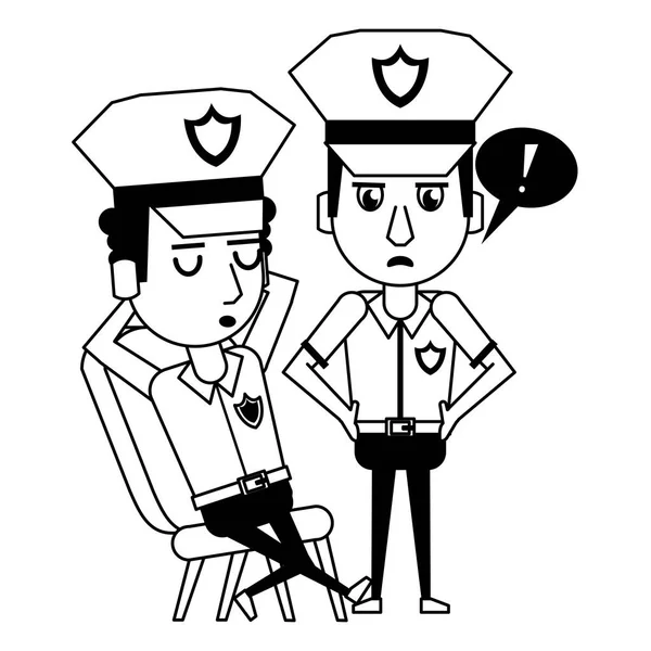 Politieagenten werken avatar cartoon karakter in zwart-wit — Stockvector