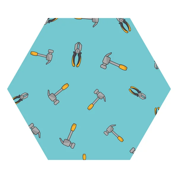 Marteaux et pinces cadre hexagonal — Image vectorielle