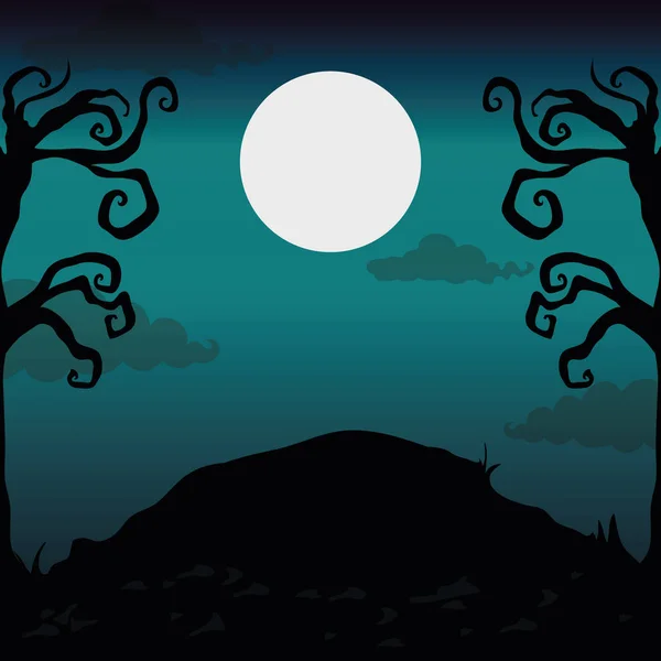 Halloween nacht landschap — Stockvector