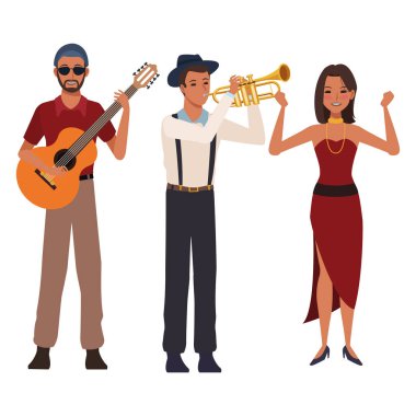 gitar trompet ve dans çalan müzisyen