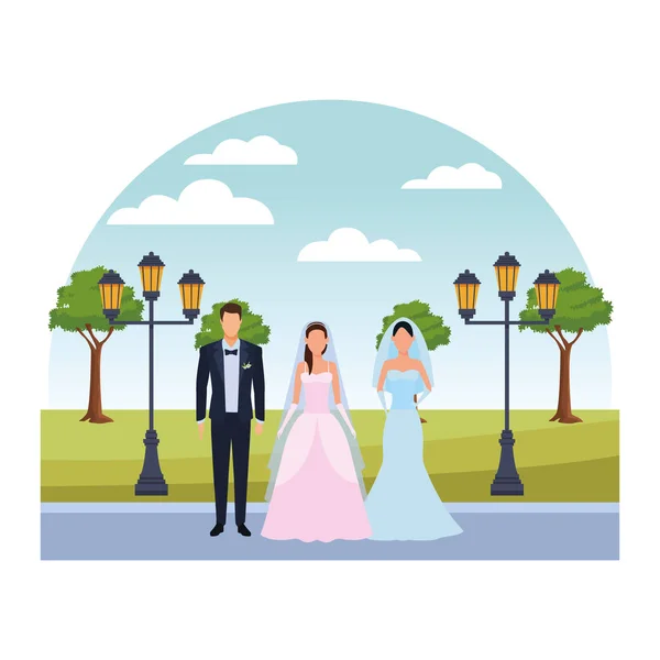 Menschen, die sich für die Hochzeit kleiden — Stockvektor