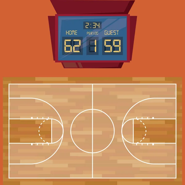 Baloncesto deporte cancha de madera juego — Vector de stock