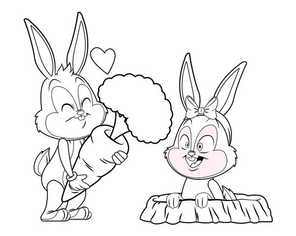可爱的复活节兔子快乐朋友兔子洞黑白 — 图库矢量图片