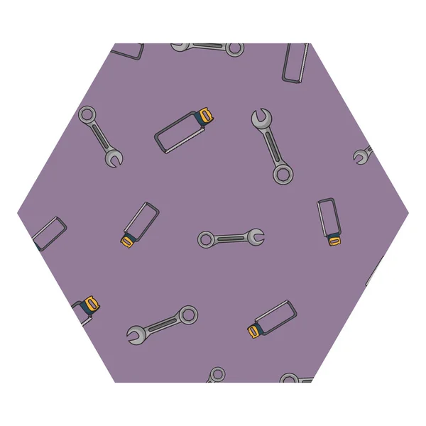 Clé et scie à métaux cadre hexagonal — Image vectorielle