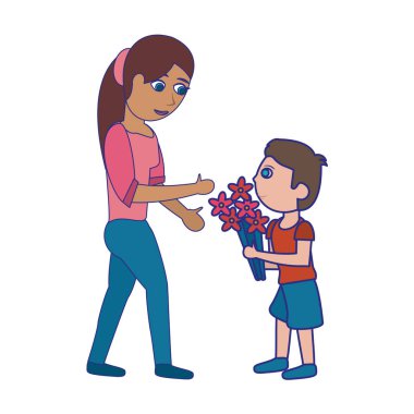 Çocuk mavi çizgileri olan bekar anne