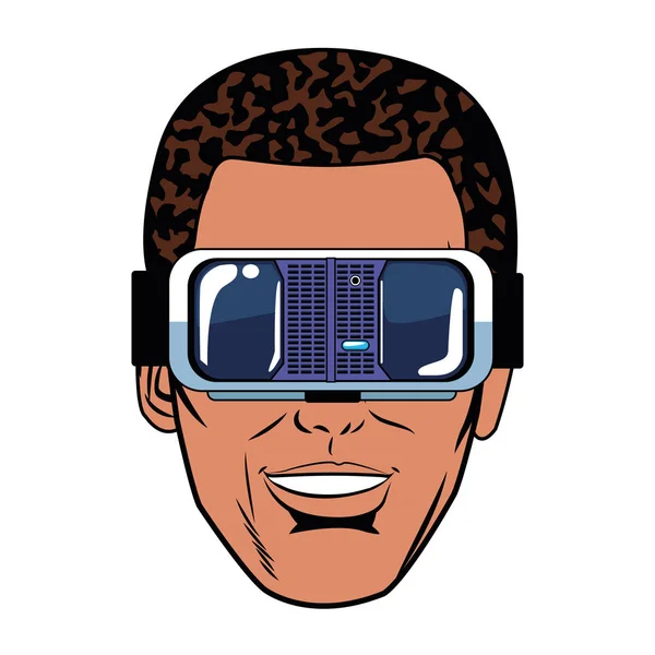 Pop Art man Face med Virtual Reality glasögon — Stock vektor