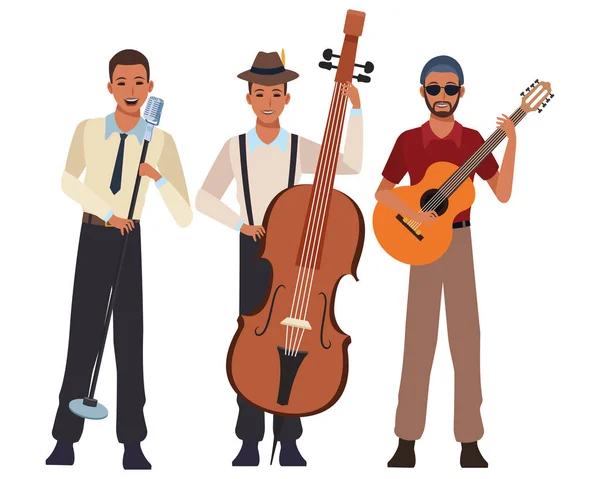 Musician playing bass guitar and singing — Stock Vector