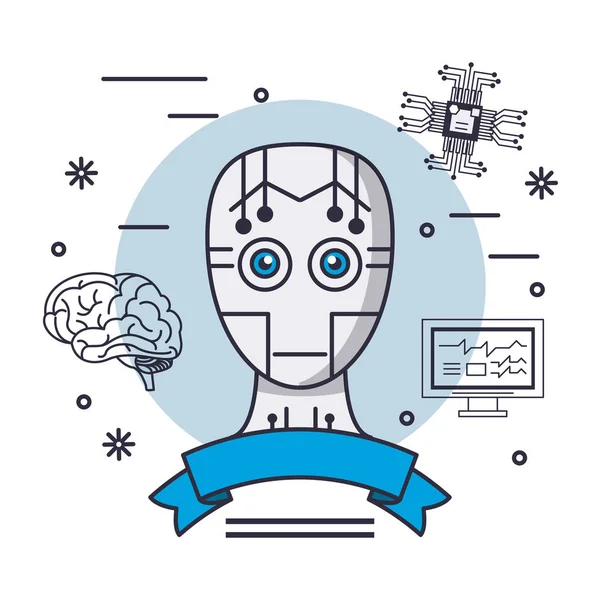 Κεφαλή ρομπότ και τεχνητή νοημοσύνη — Διανυσματικό Αρχείο