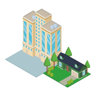 Şehir merkezi ve ev yapımı isometrik