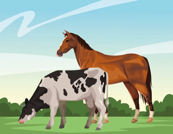 Paard en koe — Stockvector