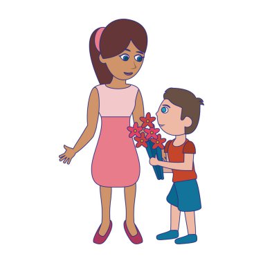 Çocuk mavi çizgileri olan bekar anne