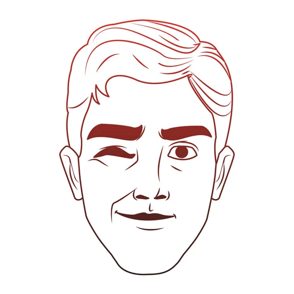 Man gezicht pop-art cartoon rode lijnen — Stockvector