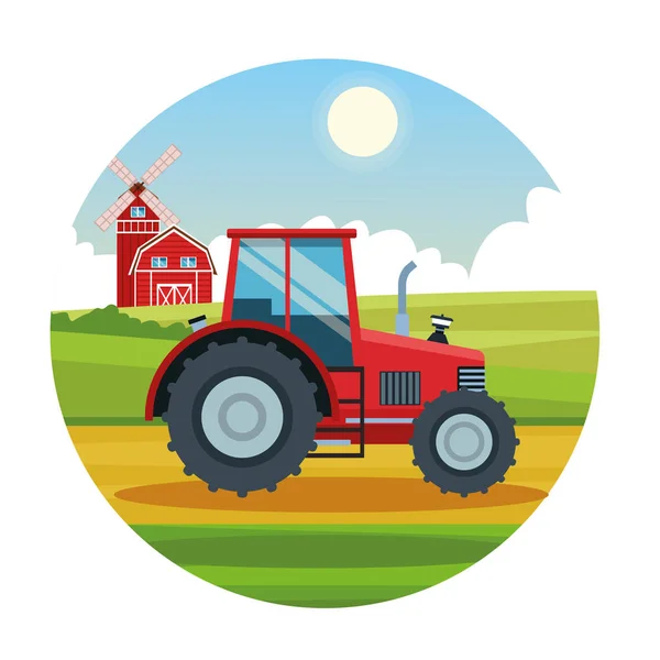 Çiftlik traktör kırsal karikatürler — Stok Vektör