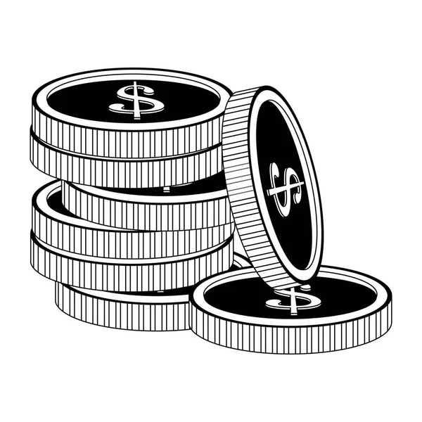 Monedas apiladas aisladas en blanco y negro — Vector de stock