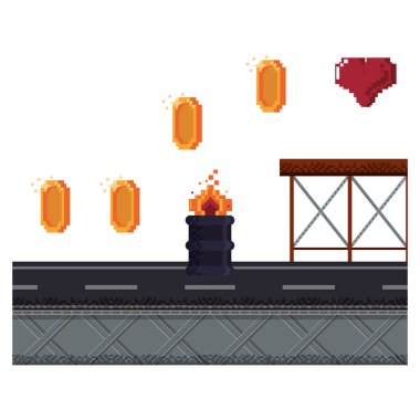 Videogame pikselli kentsel sahne