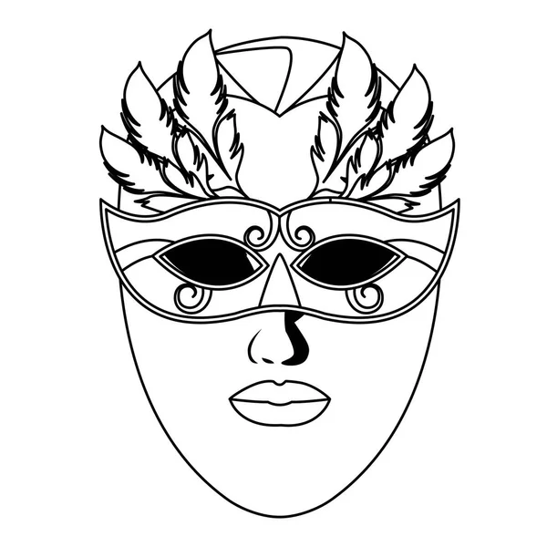 Mask with feathers black and white — Stock Vector