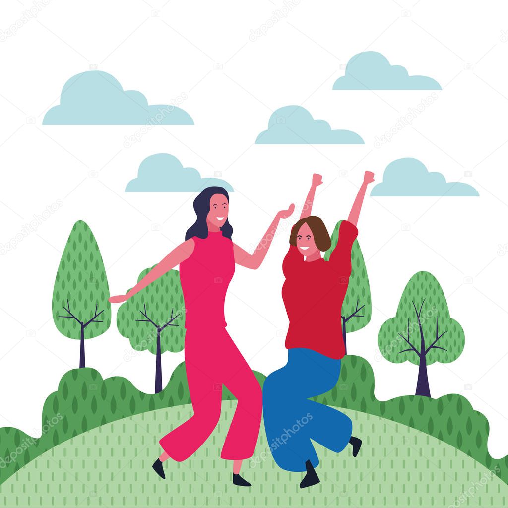 Two women friends cartoon