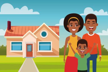 Ev karikatür aile açık havada