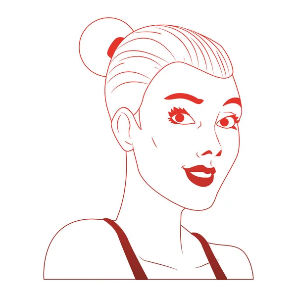 Perfil de la mujer pop art dibujos animados líneas rojas — Vector de stock