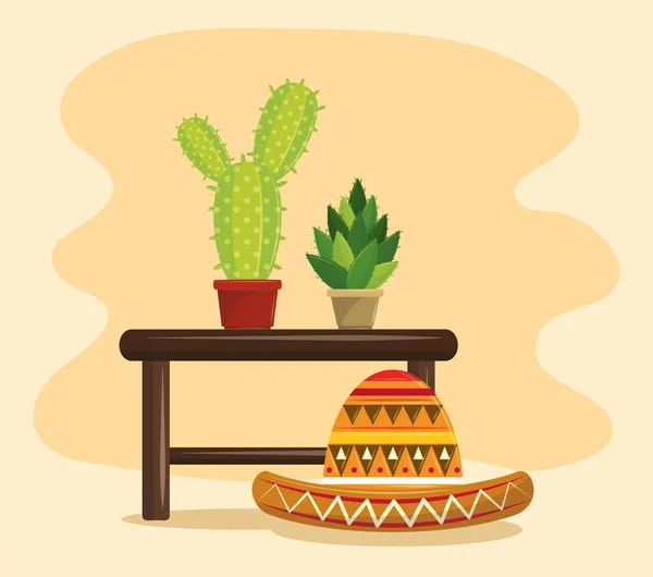 Mexique et cactus pot succulent — Image vectorielle