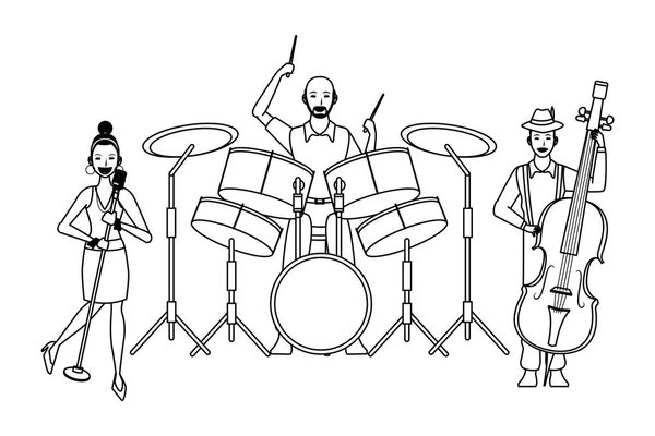 müzisyen davul bas çalan ve siyah beyaz şarkı