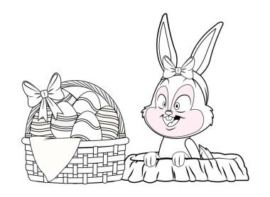 Sevimli paskalya tavşanı kutlama tavşan delik siyah ve beyaz