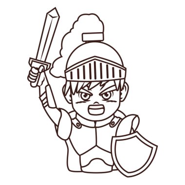 Siyah beyaz kılıç video oyunu karikatür ile Warrior