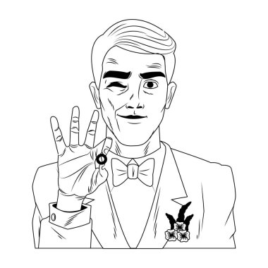 Siyah beyaz Damat pop art karikatür