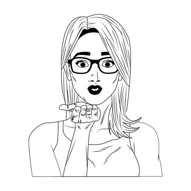 Siyah beyaz kadın profili pop art karikatür