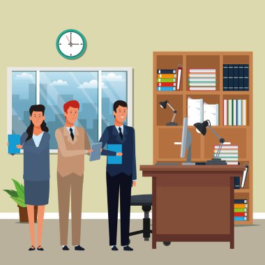 ofiste iş adamları avatar çizgi film karakterleri