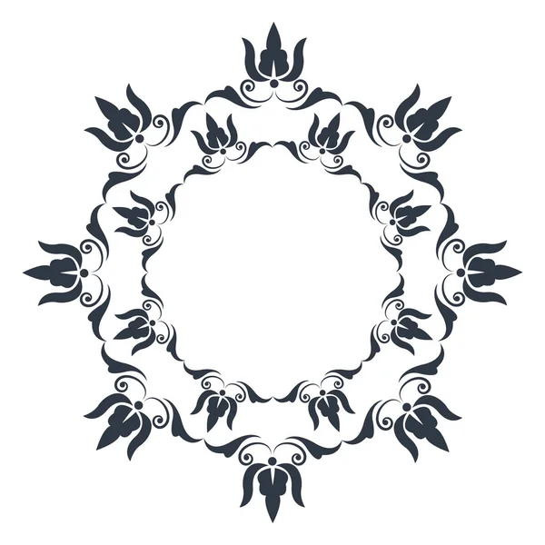 Кругла декоративна рамка розквітла каліграфія монохромна — стоковий вектор