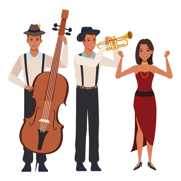 Musician playing bass trumpet and dancing — Stock Vector