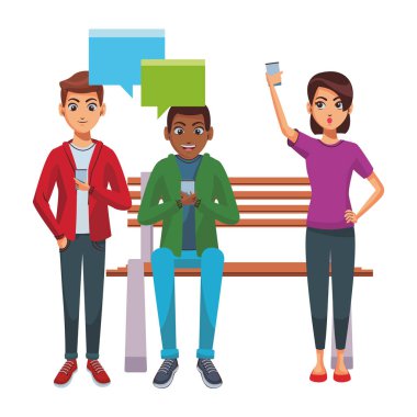 Bankta akıllı telefon kullanan arkadaşlar
