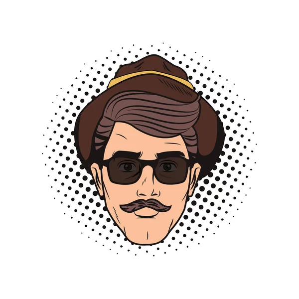 Pop arte hipster cara — Vector de stock