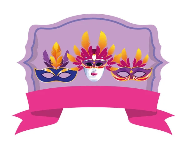 Conjunto de máscaras con plumas — Vector de stock