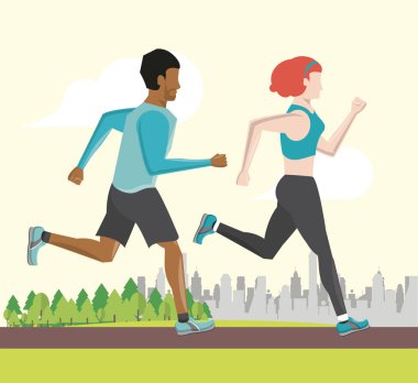 Fitness çift arkadaşlar çalışan