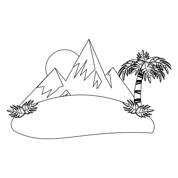 Montagnes et palmiers avec paysage ensoleillé — Image vectorielle