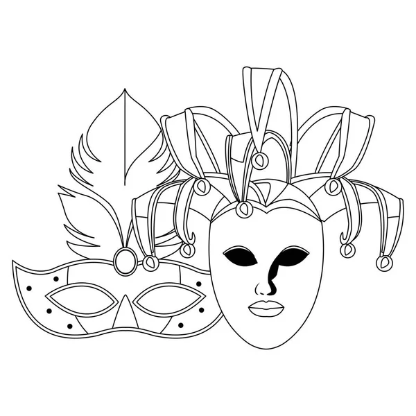 Máscaras y plumas blanco y negro — Vector de stock