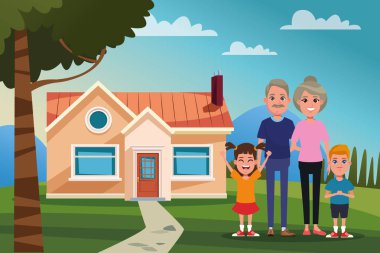Ev karikatür aile açık havada