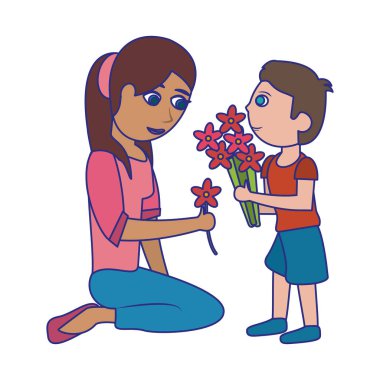 Çocuk mavi çizgileri olan bekar anne