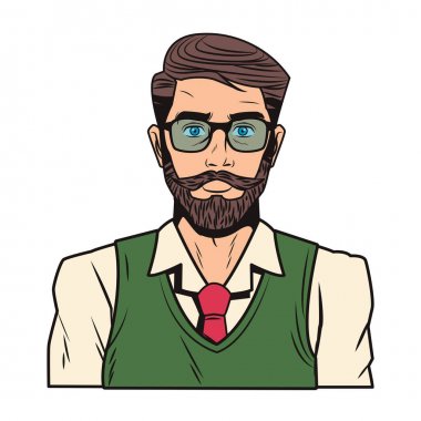 Hipster adam pop art karikatür